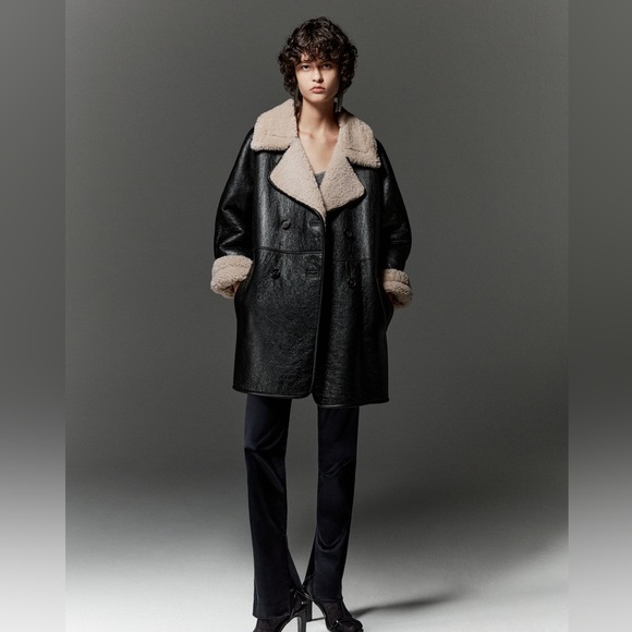 Massimo Dutti moulton genuine leather shearling sherpa aviator coat jacket - Picture 4 of 15